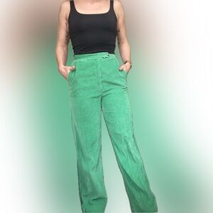 Vintage high waisted, slightly wide leg, green corduroy pants